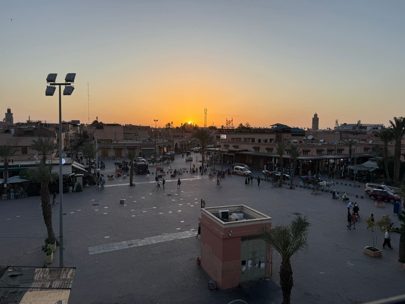 Sunset over Jemaa el-Fnaa square in Marrakech